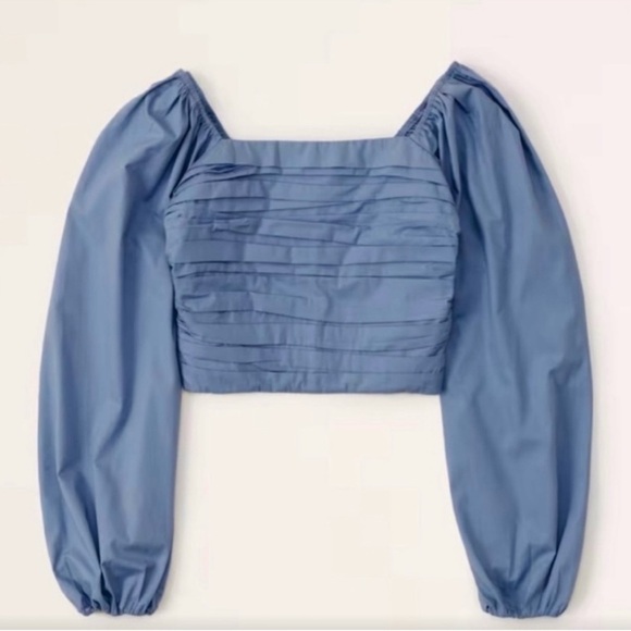 Abercrombie & Fitch Long-Sleeve Ruched Bodice Puff Sleeve Top Blue - Picture 2 of 6